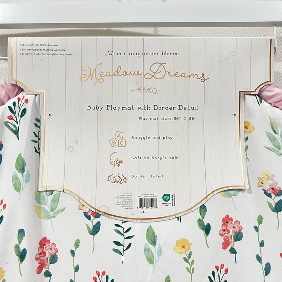 Meadow Dreams Baby Playmat with Border Round White/Pink Amelia Floral 36" X 36" - Picture 6 of 10